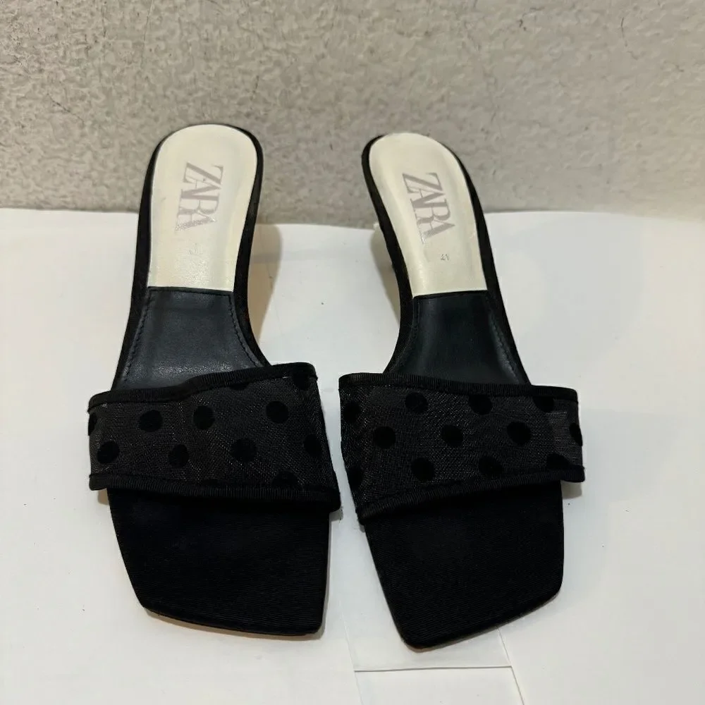 Zara Polka Dot Mesh low Heeled Sandals size 41